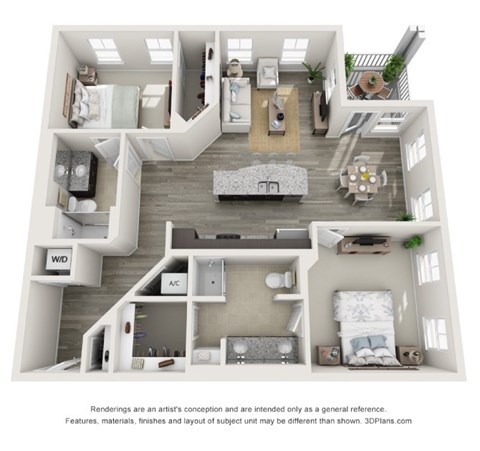 Floor plan for 2 beds, 2 baths, 1208 sqft